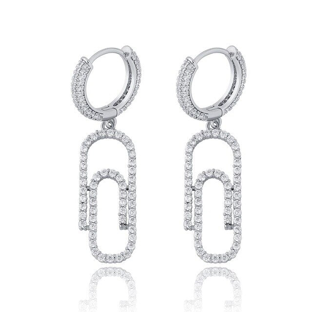 Ladies Flooded Ice Hoop Paperclip hip hop Fashion Bling Earrings