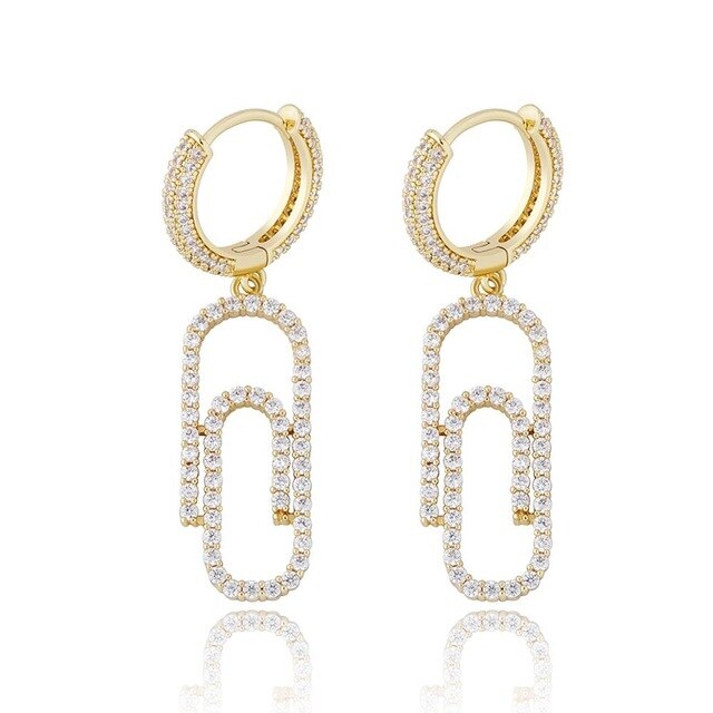 Ladies Flooded Ice Hoop Paperclip hip hop Fashion Bling Earrings