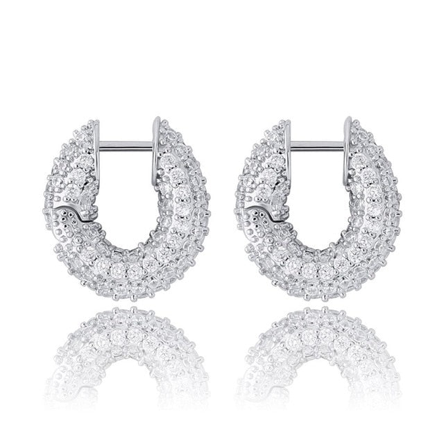 Ladies Beautiful Iced Fashion 3AAA Stone Bling Cube Earrings