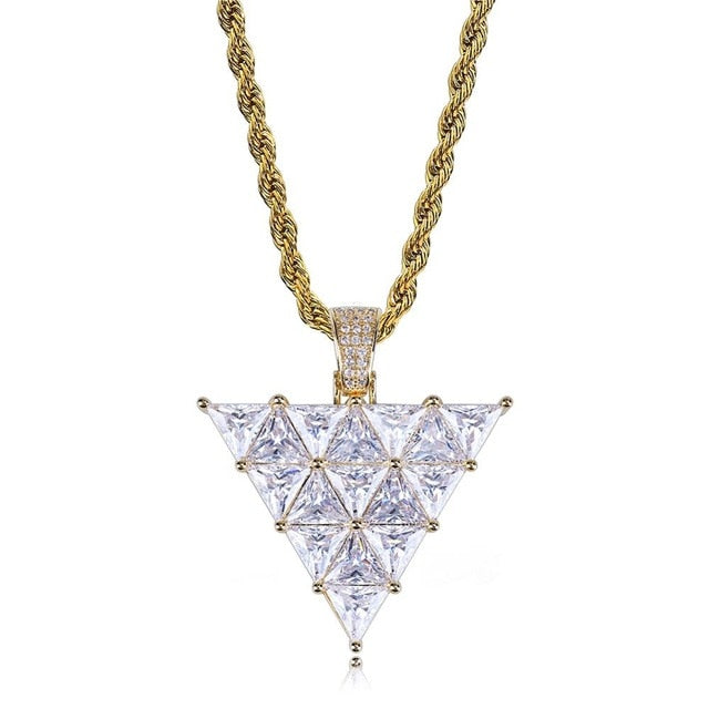 Flooded Ice Princess Cut Inverted Triangle All Iced Pendant Chain Necklace