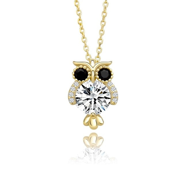 925 Solid Sterling Silver Hip Hop Fashion Glitter Owl Bling Pendant Chain Necklace