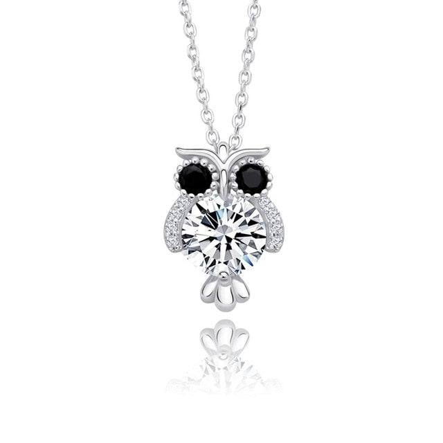 925 Solid Sterling Silver Hip Hop Fashion Glitter Owl Bling Pendant Chain Necklace