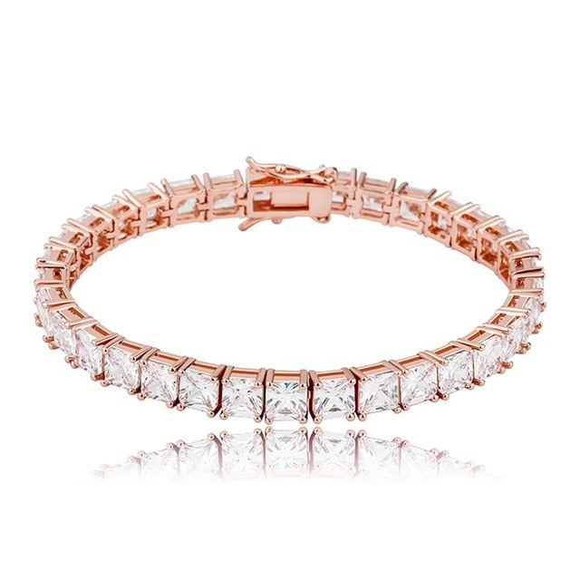 Flooded Ice 6mm Baguette Princess Cut 14k Gold 925 Silver Rose Gold Hip Hop Bracelet
