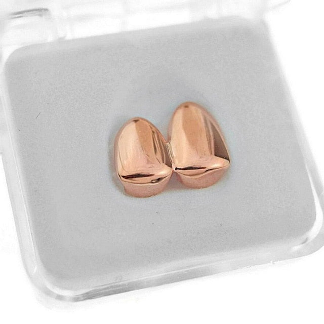 Hip Hop Double Caps Gold Rose Gold Silver Two Teeth Grillz