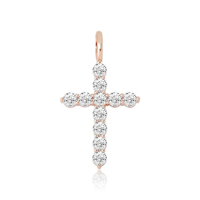 All Ice Top Fashion Hip Hop 14k Silver Rose Gold Cross Pendant Chain Necklace