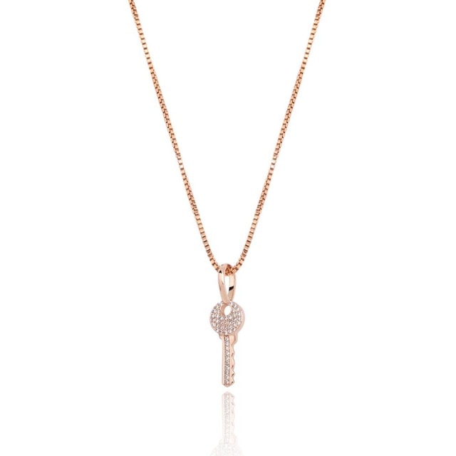 Ladies 925 Sterling Silver Souls Key Pendant Iced Chain Necklace