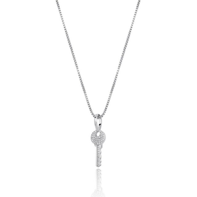 Ladies 925 Sterling Silver Souls Key Pendant Iced Chain Necklace