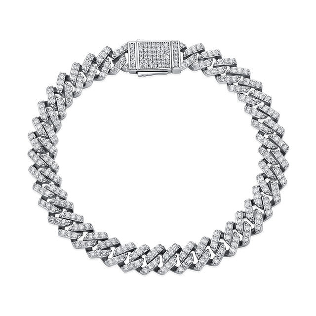 14k Gold 925 Silver Flooded Ice 8mm Spring Clasp Cluster Stone Hip Hop Bracelets