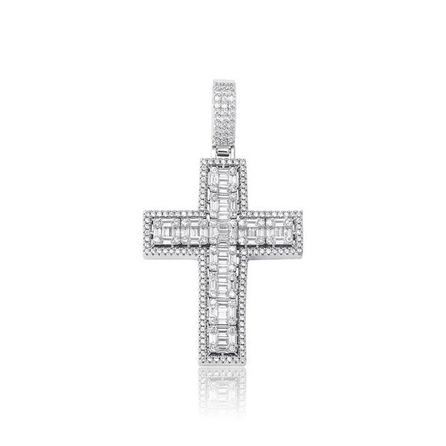 Flooded Ice True Micro Pave 14k 925 Rose Gold Bling Cross Pendant Chain Necklace