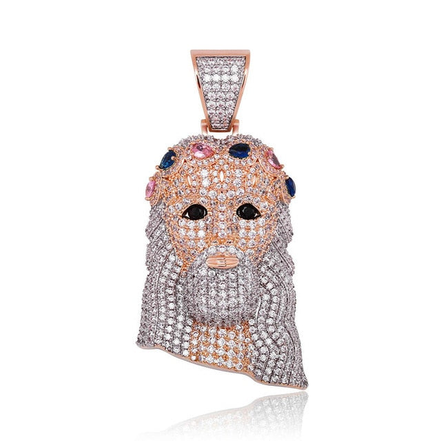 14k 925 Silver Rose Gold Iced Crown Of Thorns Jesus Piece Hip Hop Pendant Chain Necklace