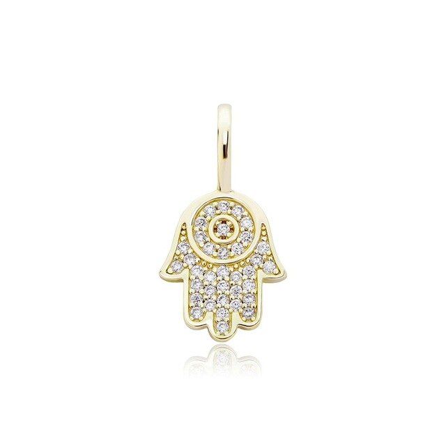 14k Rose Gold Over Sterling Silver Flooded Ice Hamsa Hand Bling Pendant Chain Necklace