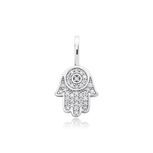 14k Rose Gold Over Sterling Silver Flooded Ice Hamsa Hand Bling Pendant Chain Necklace