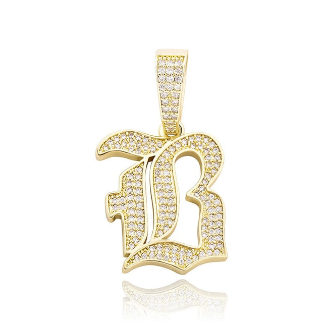 Old English 14k Rose Gold 925 Silver Hip Hop Street Rock Bling Initial Pendants