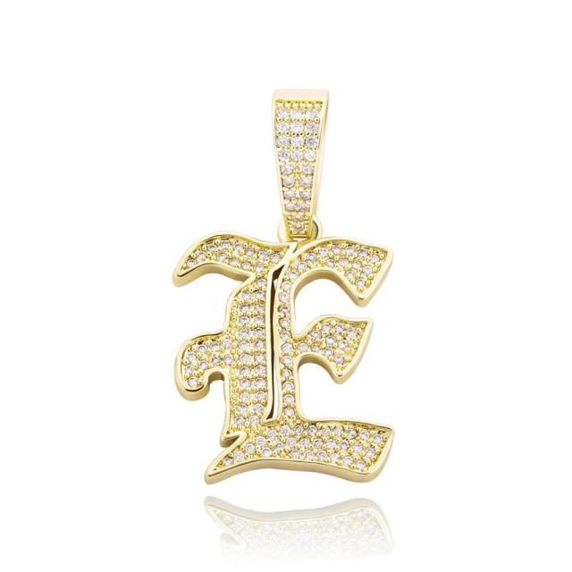 Old English 14k Rose Gold 925 Silver Hip Hop Street Rock Bling Initial Pendants