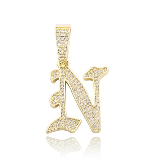 Old English 14k Rose Gold 925 Silver Hip Hop Street Rock Bling Initial Pendants