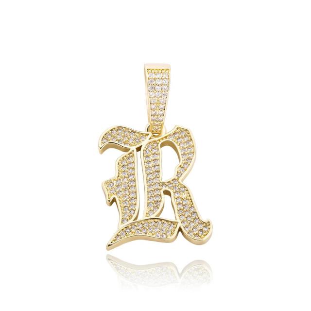 Old English 14k Rose Gold 925 Silver Hip Hop Street Rock Bling Initial Pendants