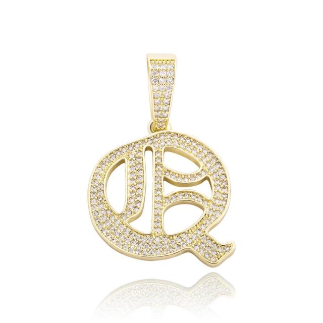 Old English 14k Rose Gold 925 Silver Hip Hop Street Rock Bling Initial Pendants