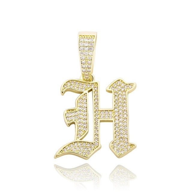 Old English 14k Rose Gold 925 Silver Hip Hop Street Rock Bling Initial Pendants