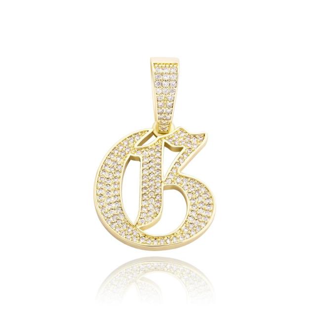 Old English 14k Rose Gold 925 Silver Hip Hop Street Rock Bling Initial Pendants