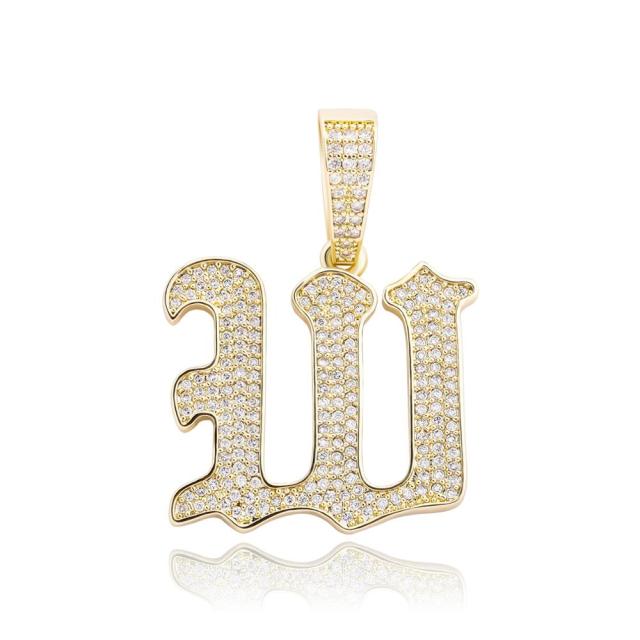 Old English 14k Rose Gold 925 Silver Hip Hop Street Rock Bling Initial Pendants