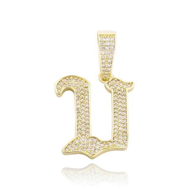 Old English 14k Rose Gold 925 Silver Hip Hop Street Rock Bling Initial Pendants
