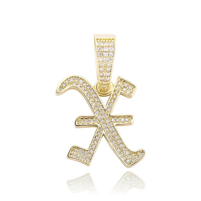 Old English 14k Rose Gold 925 Silver Hip Hop Street Rock Bling Initial Pendants