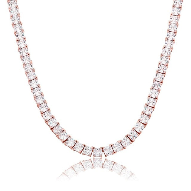 6mm Flooded Ice Princess Cut Square Choker Chain Necklace