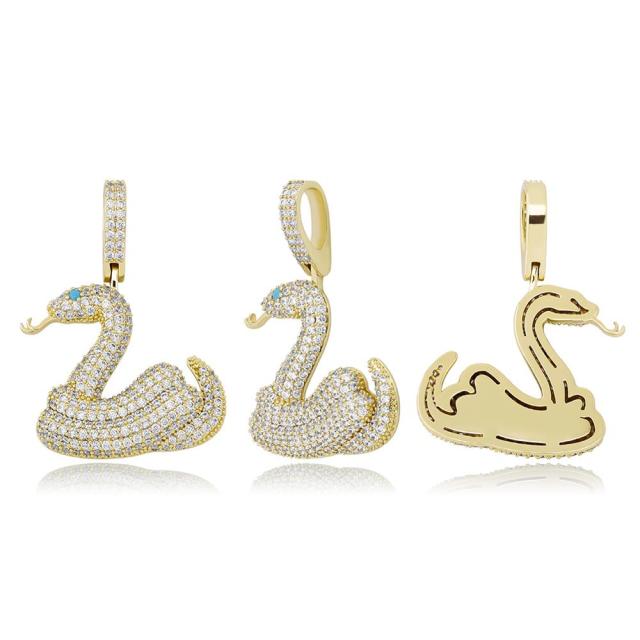 AAA True Micro Pave Coiled Snake Hip Hop Pendant Chain Necklace