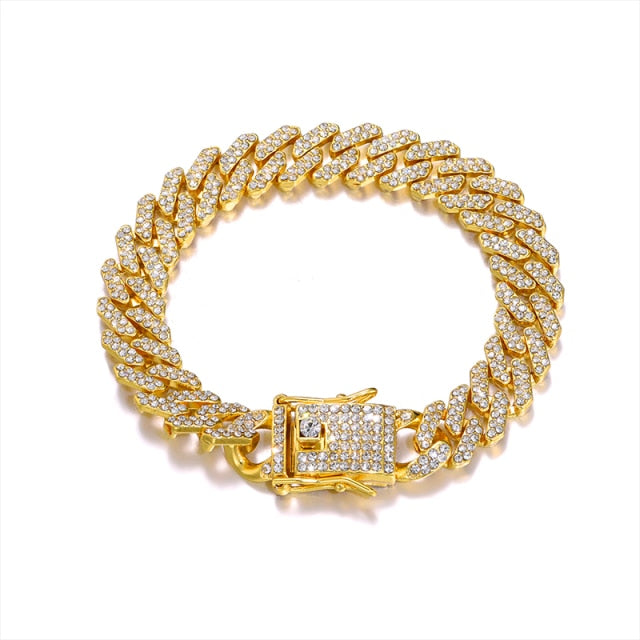 Hip Hop 12MM Paved Pink Rose AAA Flooded Ice Miami Cuban Link Bracelet