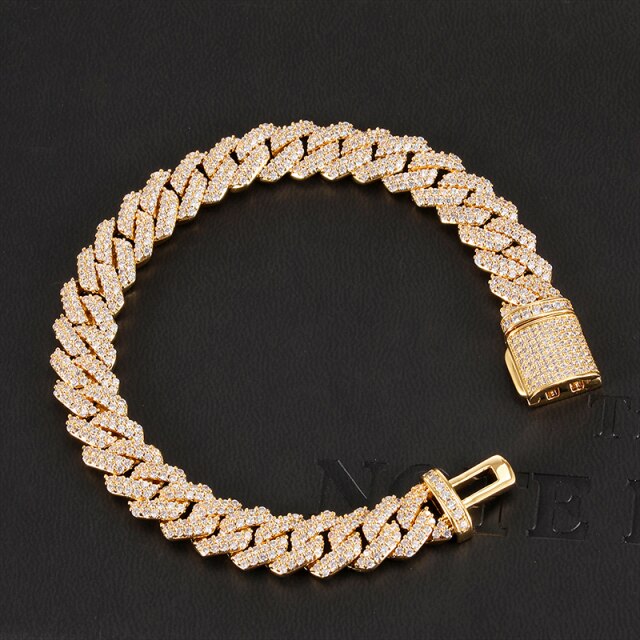 925 Silver 14k Rose Gold Hip Hop 10MM 2 Row Heavy Cuban Micro Pave Bling Box Buckle Bracelet