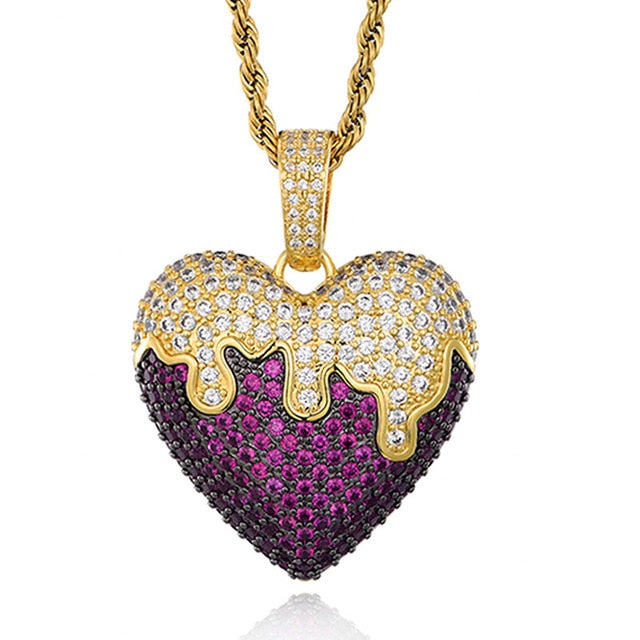 Flooded Ice Covered Heart Solid Back Hip Hop Pendant Chain Necklace