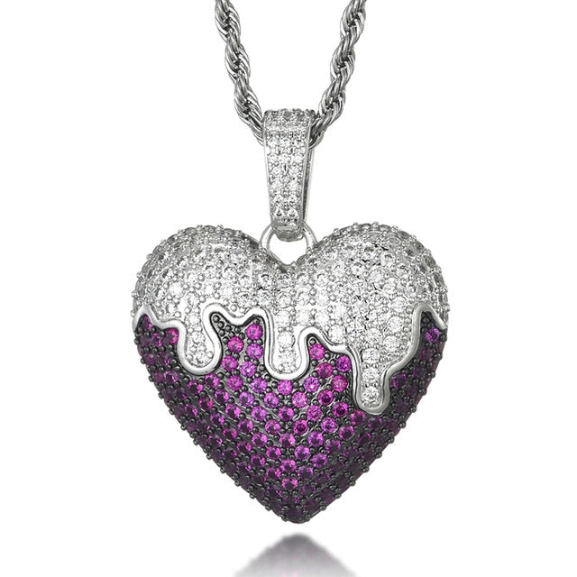 Flooded Ice Covered Heart Solid Back Hip Hop Pendant Chain Necklace