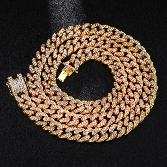 14k Gold 925 Silver 13MM Bling Bling Miami Curb Cuban Link Chain Necklace