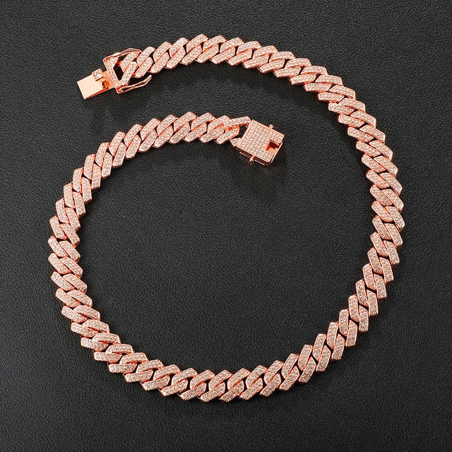 13.5mm Hip Hop Paved Set 14k Silver Rose Gold AAA Bling Miami Cuban Link Chain Necklace
