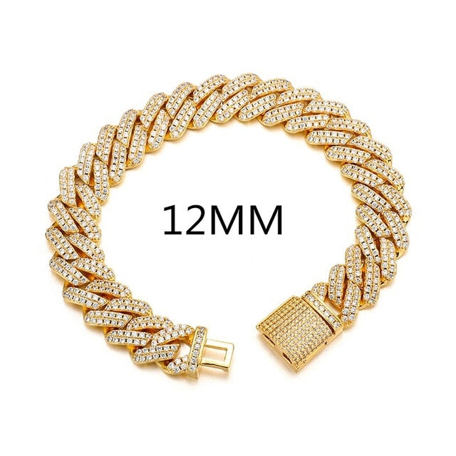 Designer Hip Hop 10MM 12MM 14MM 2 Row Cuban Link AAA Paved Set Big Boy Bracelet