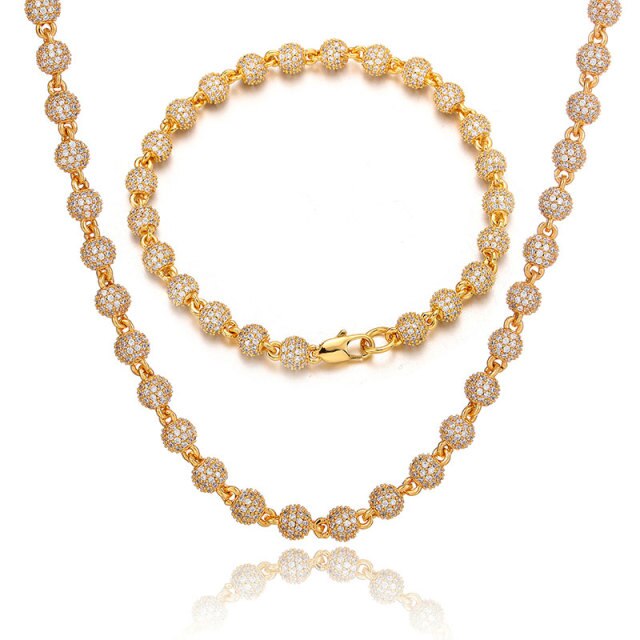 Flooded Ice 6MM Bling Round AAA+ Stone Ball Chains Necklaces Bracelet Set