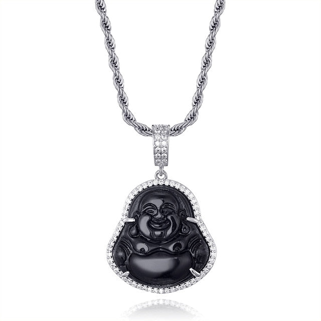 14k Gold Stainless Steel Hip Hop 8 Colors Flooded Ice Buddha Pendant Chain Necklace