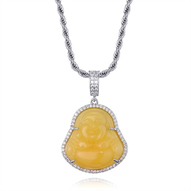 14k Gold Stainless Steel Hip Hop 8 Colors Flooded Ice Buddha Pendant Chain Necklace