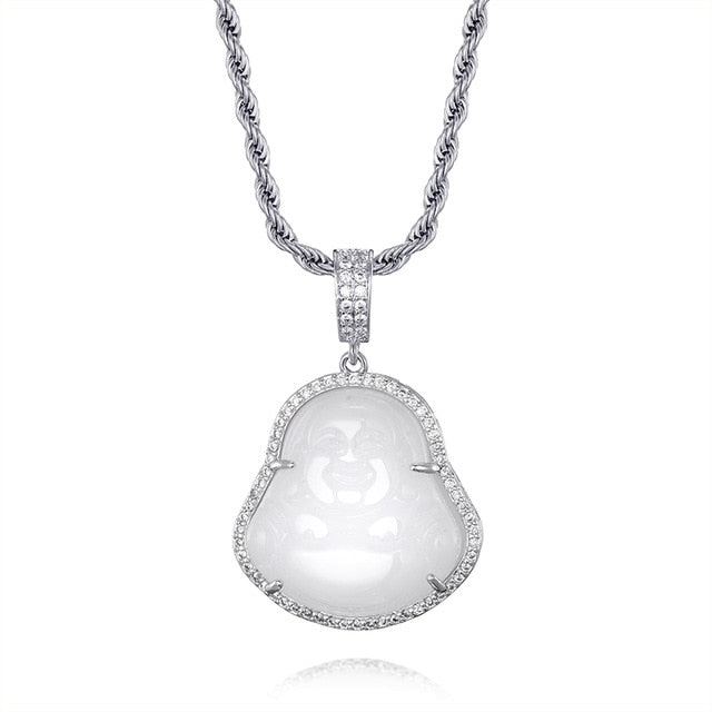 14k Gold Stainless Steel Hip Hop 8 Colors Flooded Ice Buddha Pendant Chain Necklace