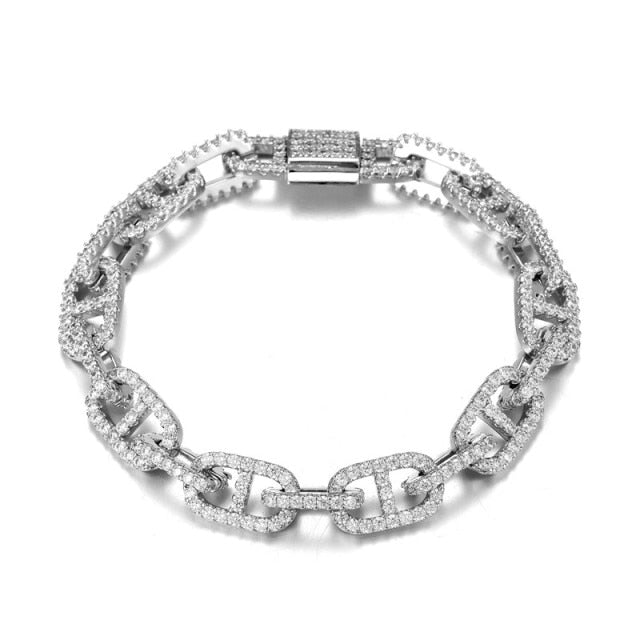 11mm Flooded Ice Open Cuban Link AAA Stone Hip Hop Bracelets