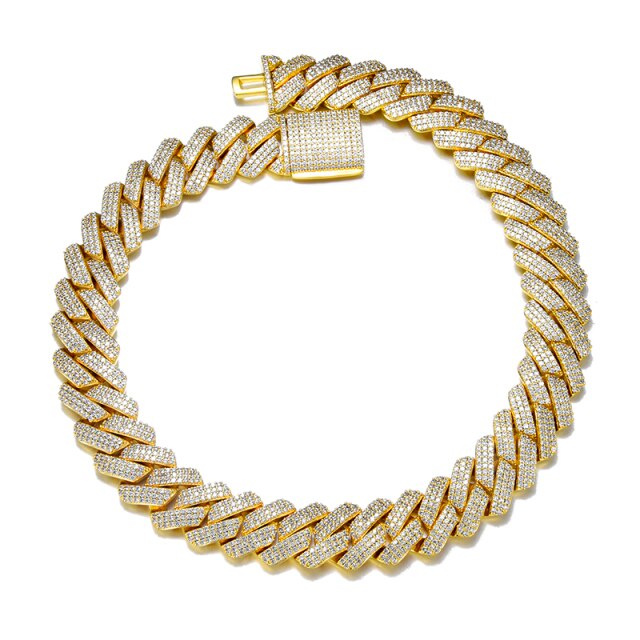 Hip Hop 19mm Close Cut Miami Cuban Link Buckle Clasp AAA Micro Pave Chain Bracelet Set