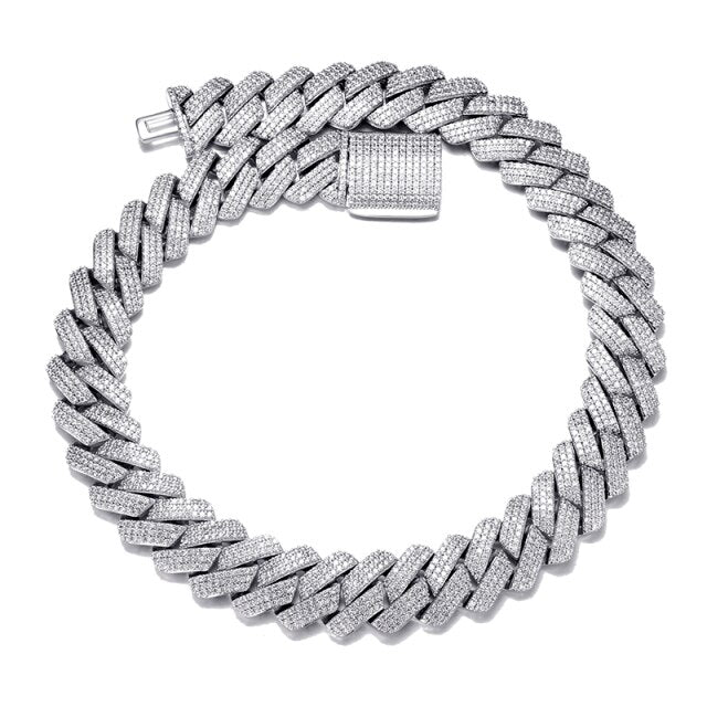 Hip Hop 19mm Close Cut Miami Cuban Link Buckle Clasp AAA Micro Pave Chain Bracelet Set