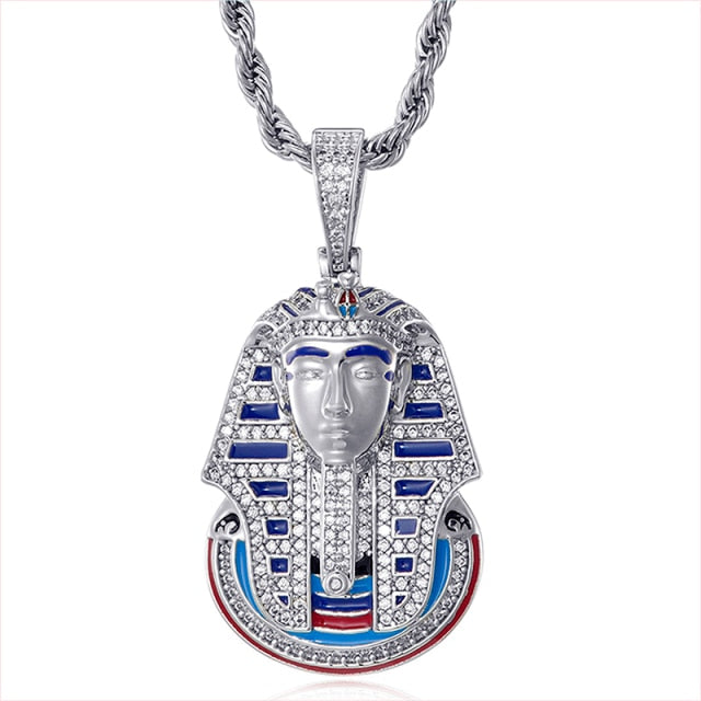 Ancient African Egyptian Pharaoh Flooded Ice Hip Hop Pendant Chain Necklace