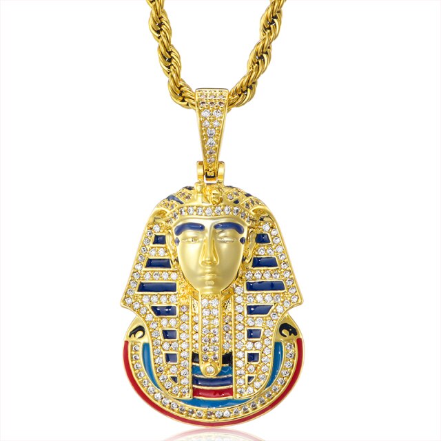 Ancient African Egyptian Pharaoh Flooded Ice Hip Hop Pendant Chain Necklace