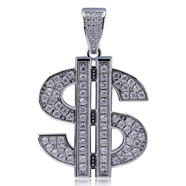 Flooded Ice Solid Dollar Sign 14k Gold 925 Silver Hip Hop Pendant