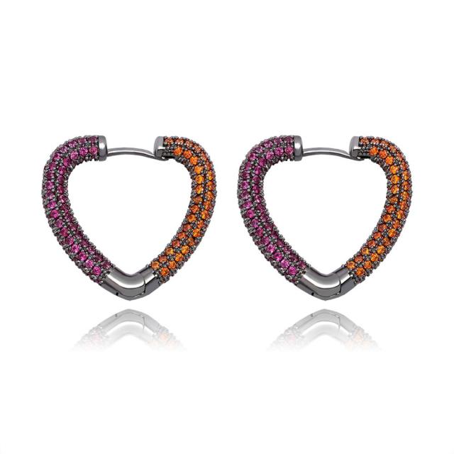 Ladies High Fashion Hoop Heart AAA Stone Yellow White Gold Bling Earrings