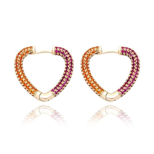 Ladies High Fashion Hoop Heart AAA Stone Yellow White Gold Bling Earrings