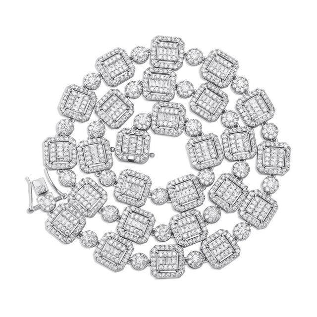 12mm Square Cut Center Stone Baguette High quality AAA Stone Hip Hop Chain Necklace