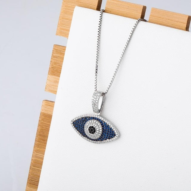 All Seeing Eye 925 Sterling Silver Flooded Ice Fashion Bling Pendant Chain Necklace