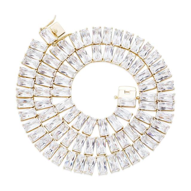 Pink Ice 10mm 14k Gold 925 Silver Baguette Chain Necklace